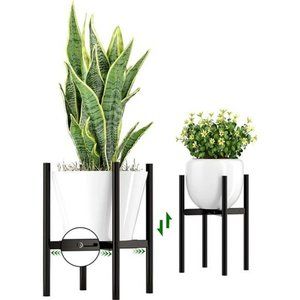 Adjustable Plant Pot Stand: Modern Flower Holder Metal Plant Rack (Black)